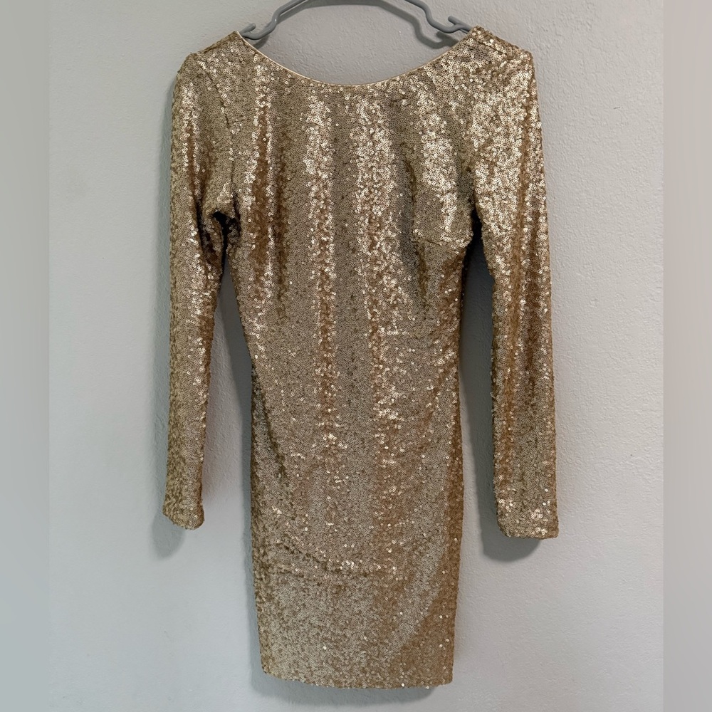 Dress the Population Gold Sequin Long Sleeve Dress